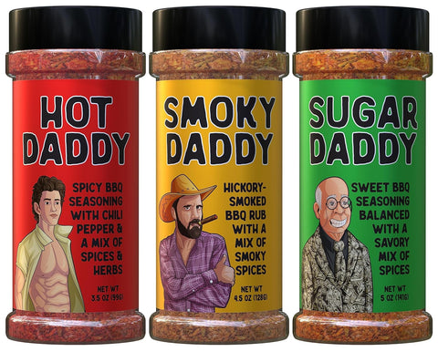 Image of BBQ Rub Dad Gift Set -Sugar Daddy, Hot Daddy, Smoky Daddy. Barbecue Seasoning, Fathers Day Dad Gifts Christmas Stocking Stuffers for Dads Birthday Gifts for Men Valentines Day Gift for Him