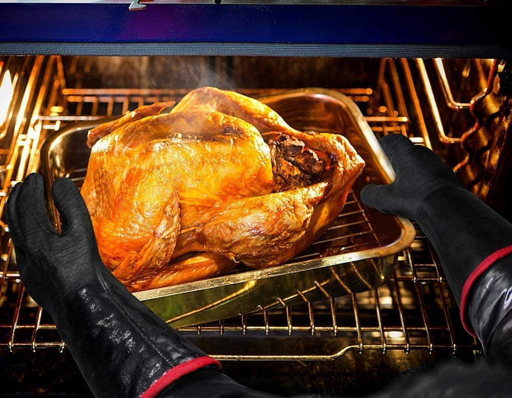 Grill BBQ Gloves 932℉ Heat Resistant Cooking Barbecue Gloves Waterproof Grilling Gloves for Turkey Fryer, Baking, Oven, Oil Resistant Neoprene Coating with Long Sleeve