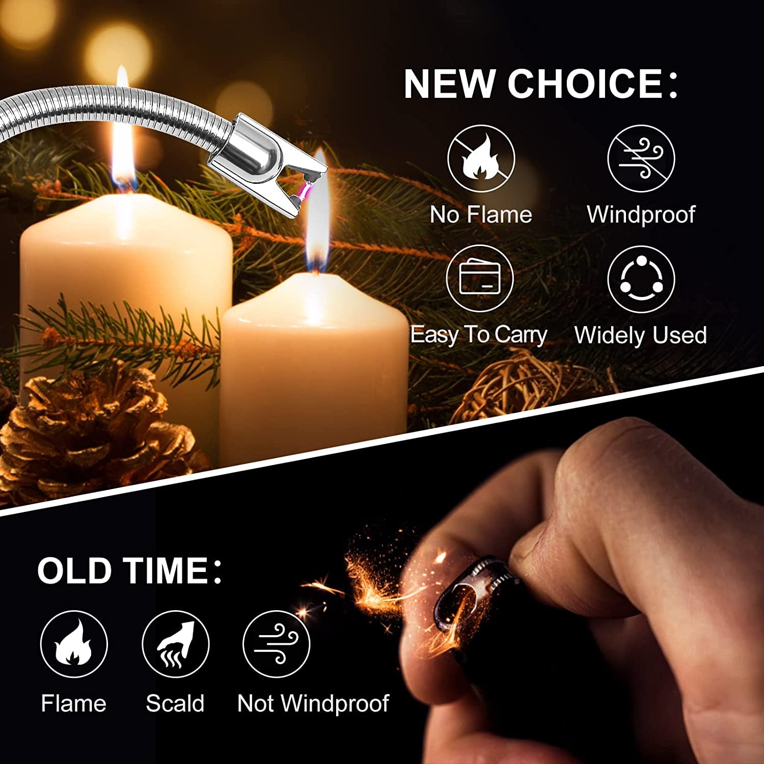 KTEBO 2Pcs Rechargeable Electric Lighters, Type-C Long Lighter Use Plasma Arc to Light Candle, Windproof Arc Lighter, Candle Lighter, BBQ Grill Lighter, Camping Accessories