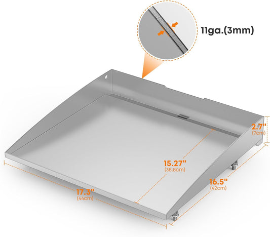 Stainless Steel Flat Top Griddle for Blackstone 17 Inch Tabletop Grill Station, Griddle Replacement Top with Rear Grease System