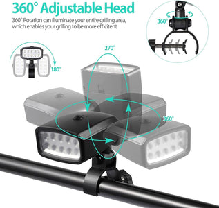 Grill Light Outdoor,  LED BBQ Light Gift for Men Dad Boyfriend Rotatable Grill Accessories with 10 Super Bright LED Lights Including Sturdy Clamp Mount Fits Handle (Battery NOT Included)