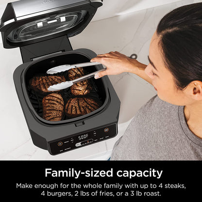EG201 Foodi 6-In-1 Indoor Grill with Air Fry, Roast, Bake, Broil, & Dehydrate, 2Nd Generation, Dishwasher Safe, Black/Silver