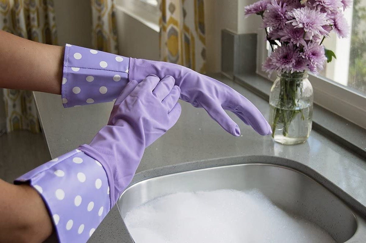 Glam Reusable Latex Dishwashing Gloves for Kitchen or Cleaning, One Size, Yellow, 3 Pairs