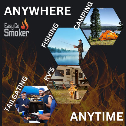 Foldable & Portable Vertical Pellet Smoker - 19.7” Meat Smoker for BBQ Grill, Outdoor Cooking, Camping & RV - Easy to Clean - Includes Carrier Bag, Spoon & Built-In Thermometer – Easygosmoker