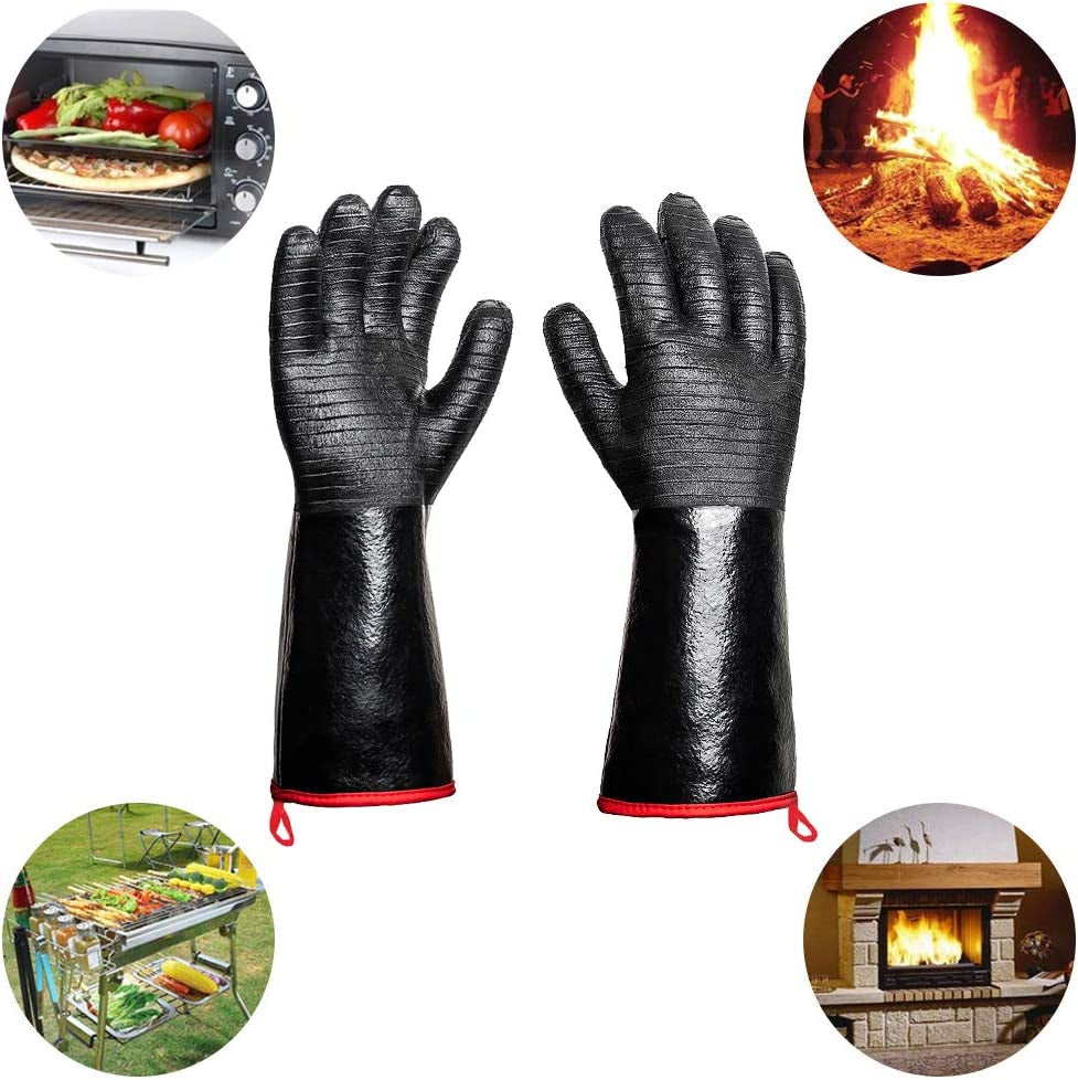 932°F Extreme Heat Resistant Gloves for Grill Bbq, Waterproof Long Sleeve Pit Grill Gloves for Fryer, Baking, Oven,Smoker,Fireproof, Oil Resistant Neoprene Coating（14-Inch ）