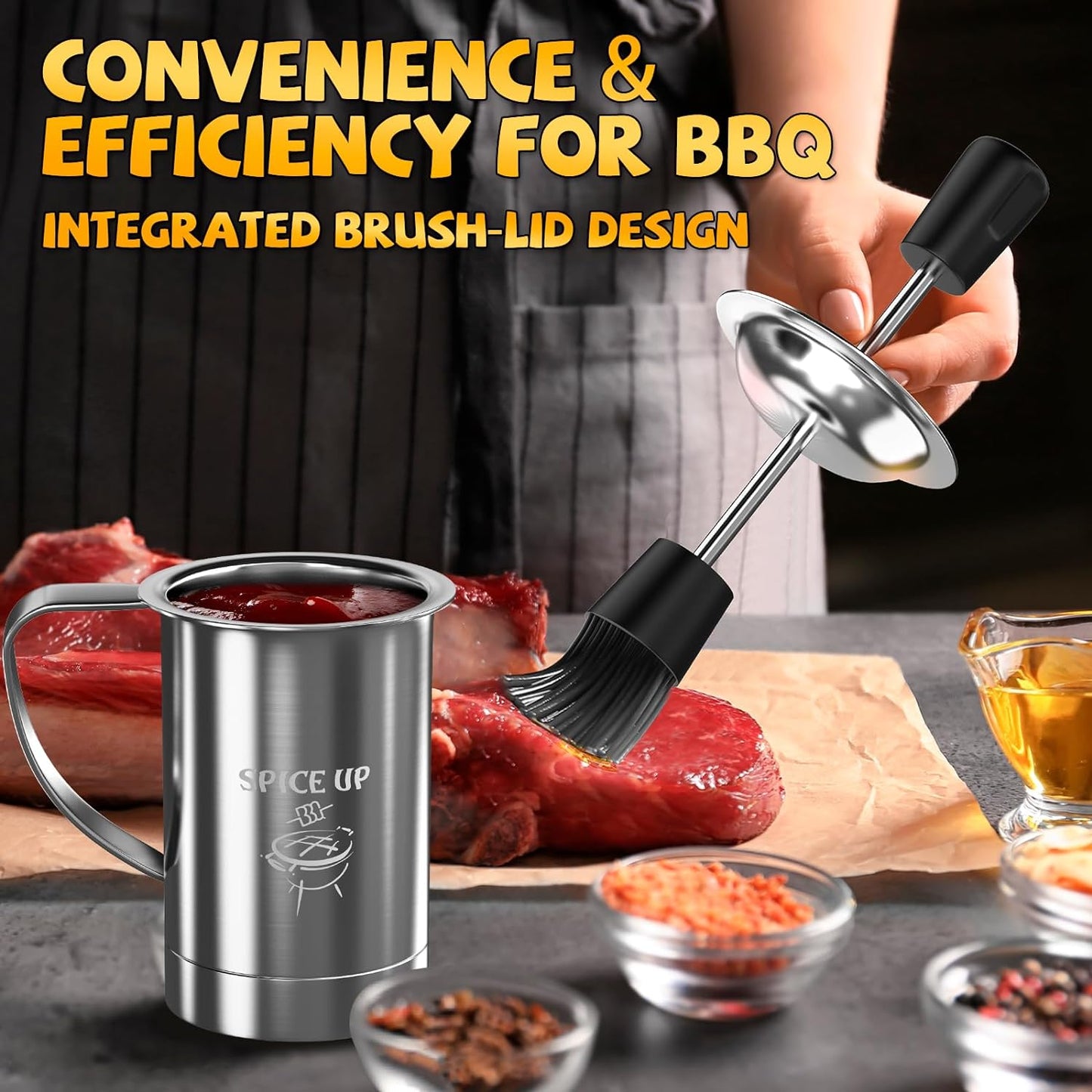 Grilling Gifts for Men Smoker Accessories - BBQ Sauce Pot and Basting Brush Set Cool Kitchen Gadgets, Unique Christmas Stocking Stuffer Gifts for Dad Father Son Grandfather Women Fun Cooking Supplies