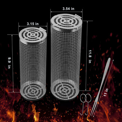 Feniola Rolling Grilling Basket - 2 PCS round Stainless Steel Grill Net for Outdoor Grill for Vegetables, Meat - BBQ Accessories Included