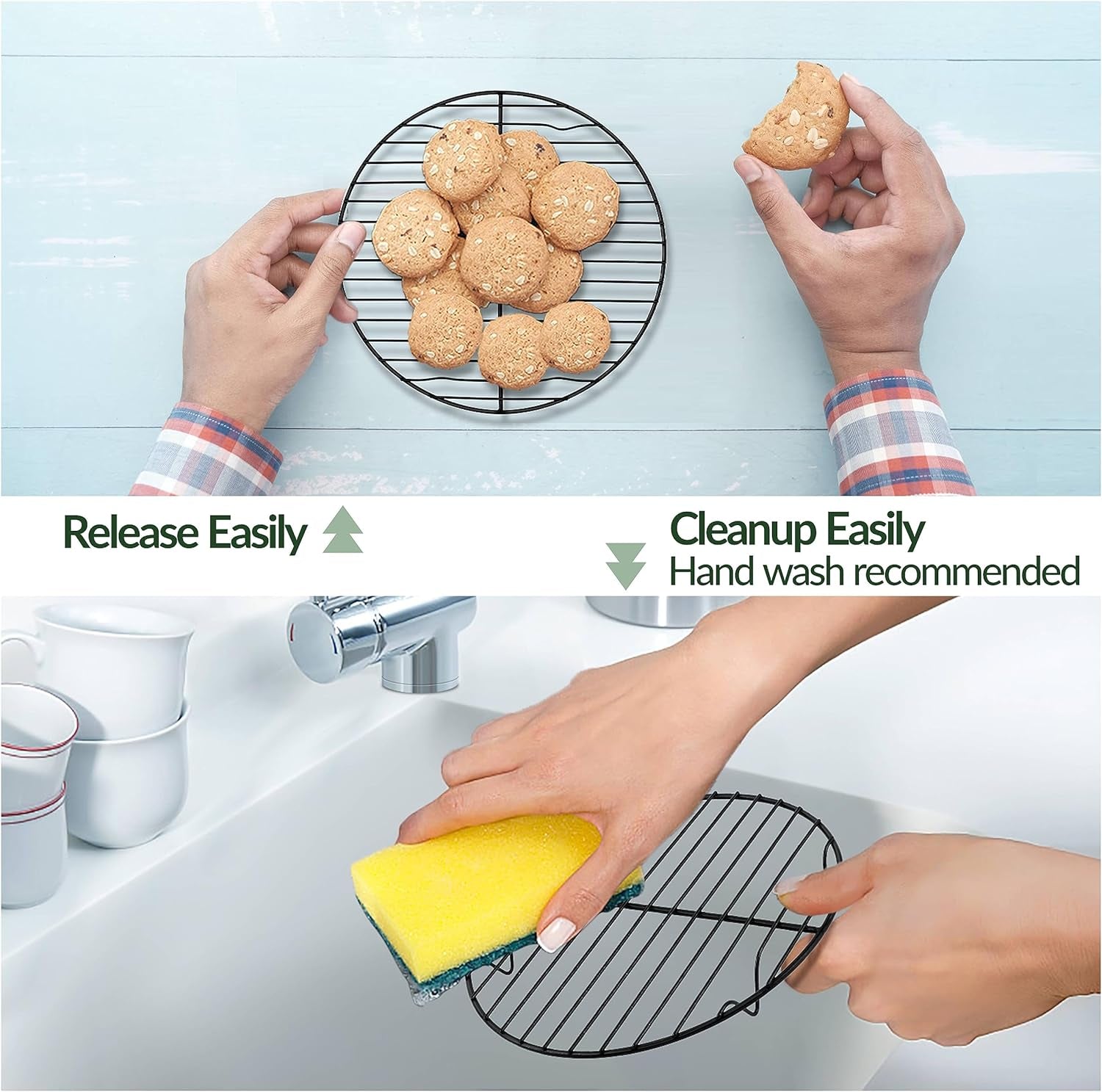 Teamfar round Cooling Rack, 7.5’’ Small Baking Roasting Grilling Rack with Stainless Steel Core & Non-Stick Coating, for Cooking Steaming Cooling, Healthy & Durable, Oven Safe & Easy Clean – Set of 2
