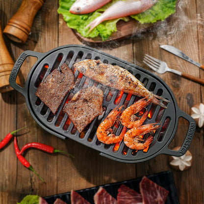 Mini Cast Iron Hibachi Grill, Tabletop Small Portable Charcoal Grill for Outdoor Camping, Japanese BBQ Grill Grate Surface 11" X 6.7 "