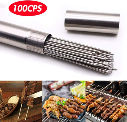 Bigotters Barbecue Skewers, 100PCS Skewers for Grilling Stainless Steel Skewers BBQ Needle Sticks Metal Skewers for Meat Shrimp Chicken Vegetable Outdoor Cooking
