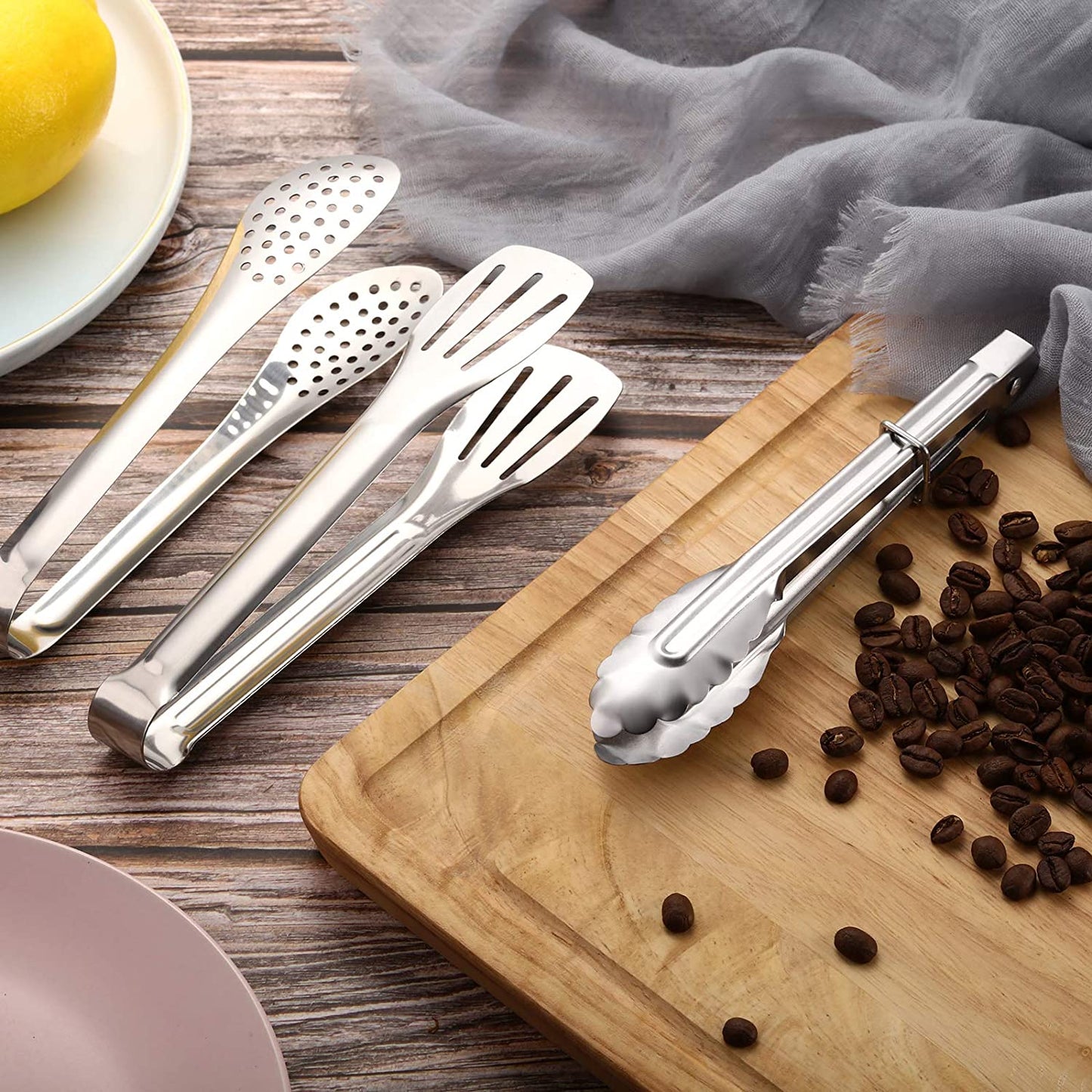 6 Pieces Buffet Tongs Set Stainless Steel Food Serving Tongs 3 Styles Rust-Resistant Locking Grill Food Tongs for Cooking, Grilling, Salad, Barbecue, Buffet, Kitchen (7 Inch, 9 Inch)