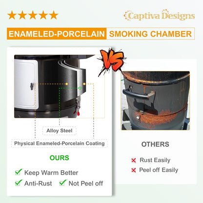 18-Inch Vertical Charcoal Smoker Grill with Porcelain-Enameled Smoking Chamber, Wood Mountain Smoker for Meat Turkey and BBQ, with Built-In Thermometer