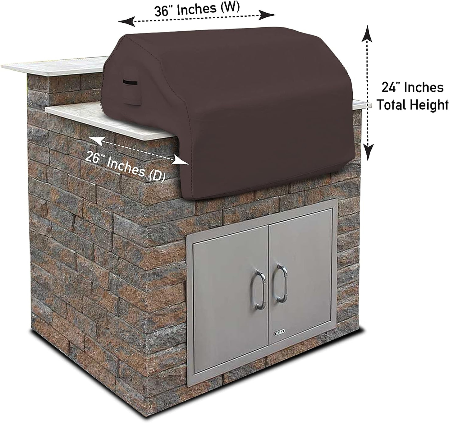 Built-In Grill Cover Made of 12 Oz Waterproof Fabric with Air Pocket & Elastic for Snug Fit (36" W X 26" D X 24" H, Coffee)