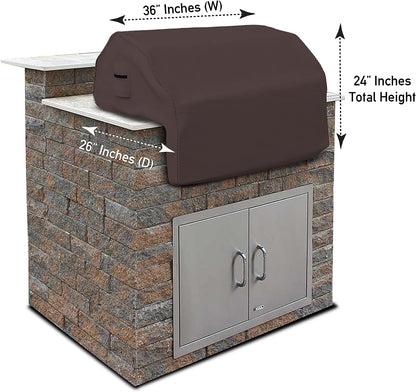 Built-In Grill Cover Made of 12 Oz Waterproof Fabric with Air Pocket & Elastic for Snug Fit (36" W X 26" D X 24" H, Coffee)