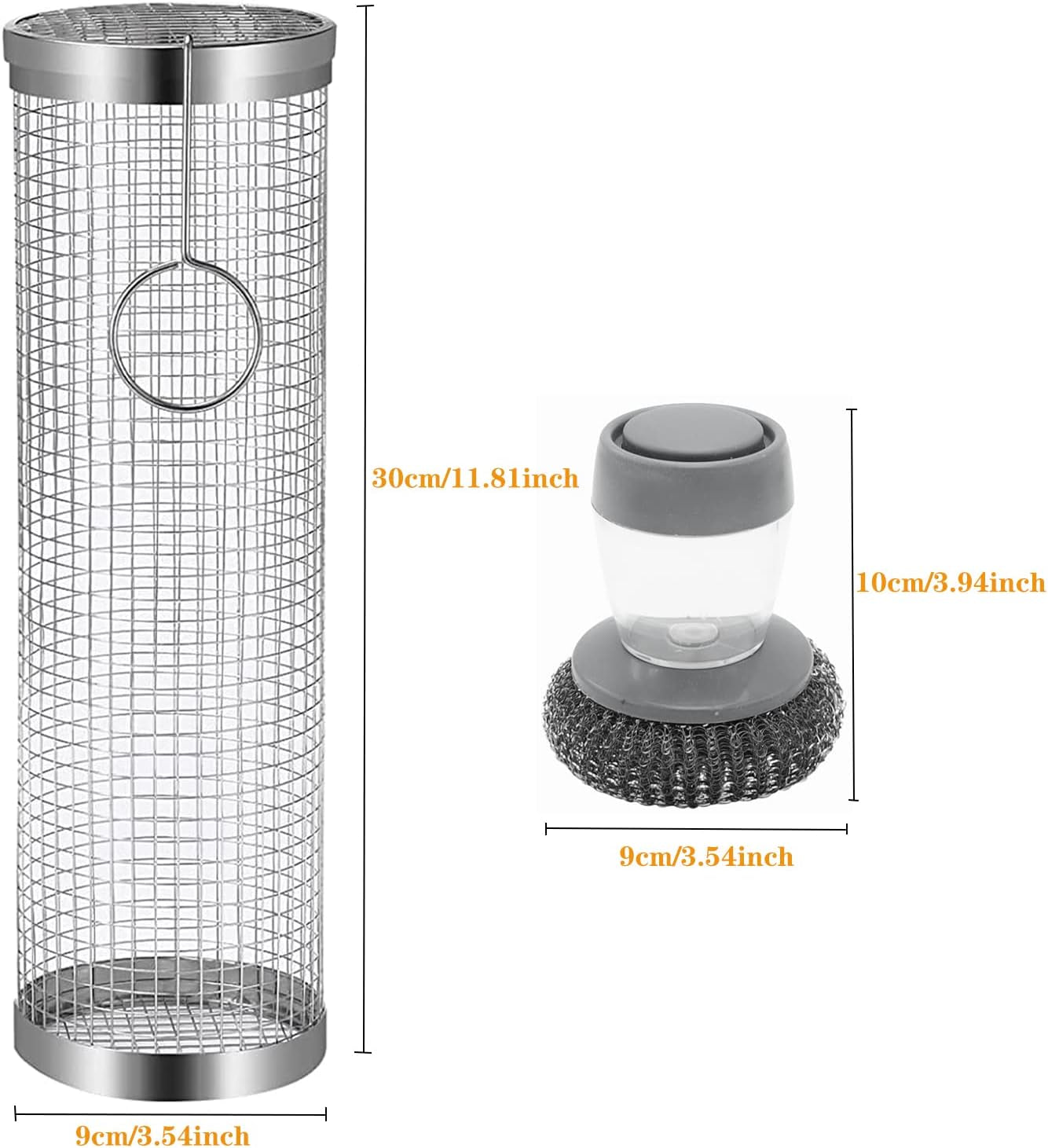 JAYUNSHY Stainless Steel Barbecue Cooking Grill Grate with Cleaning Brush, 12 Inch Rolling Grilling Basket Vegetable Grill Basket round BBQ Grill Mesh Portable Outdoor Camping BBQ Rack