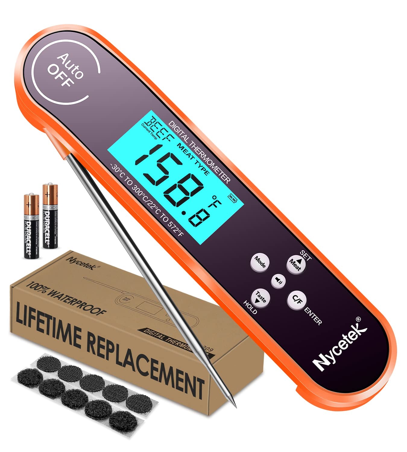 Digital Cooking Thermometer, Accurate & Waterproof Instant Read Meat Thermometer with Backlit, Calibration, Probe, Food Thermometer for Kitchen, Grilling, Candy, BBQ, Oil Fry, Baking and More