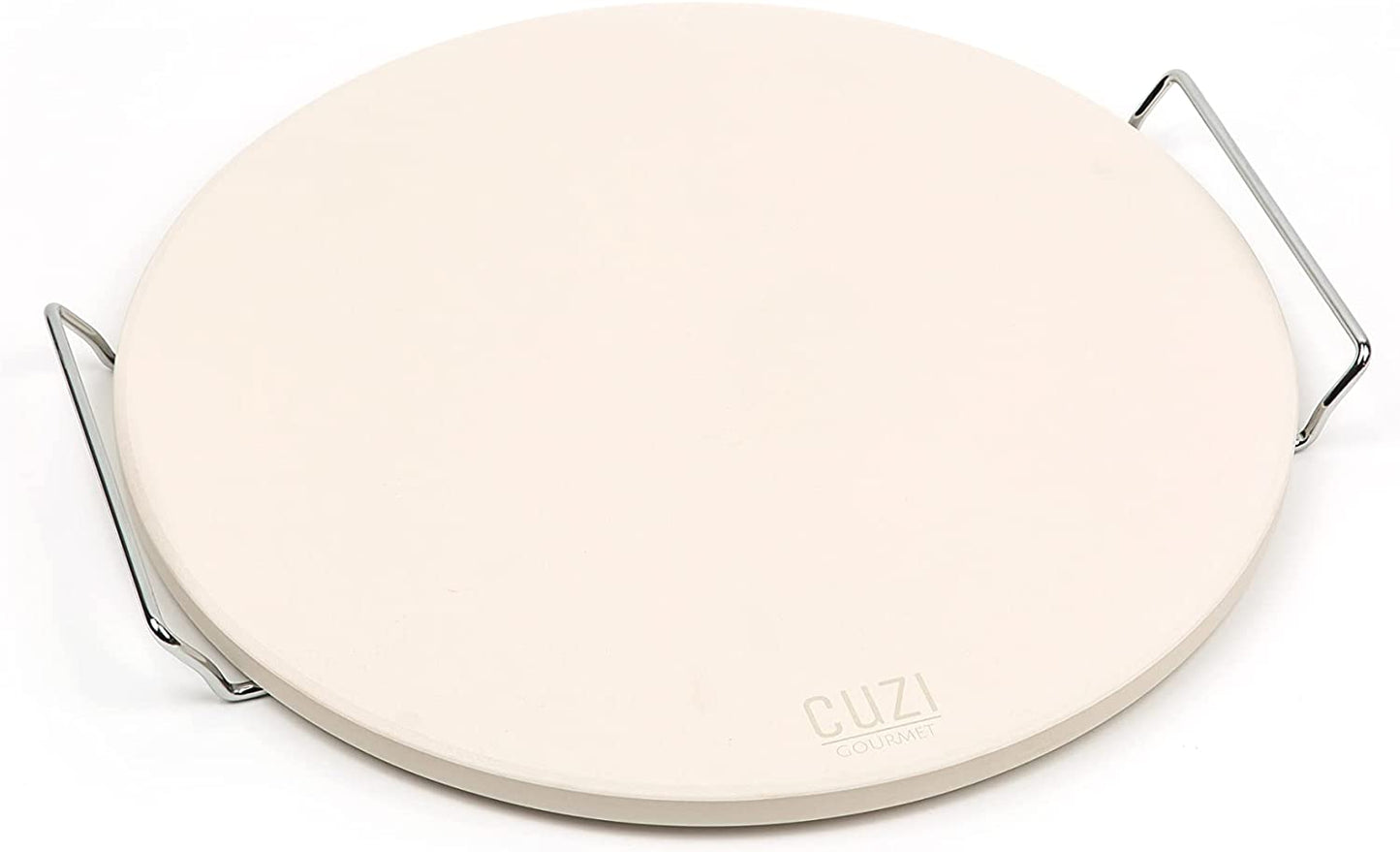 4-Piece Large Pizza Stone Set - 13" Thermal Shock Resistant Cordierite Pizza Stone with Handle Rack, 19" Natural Bamboo Pizza Peel & Pizza Cutter - Large Baking Stone for Grill and Oven