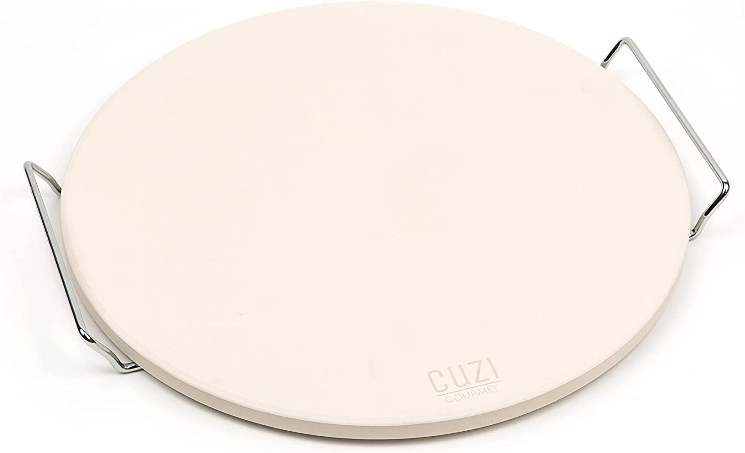 4-Piece Large Pizza Stone Set - 13" Thermal Shock Resistant Cordierite Pizza Stone with Handle Rack, 19" Natural Bamboo Pizza Peel & Pizza Cutter - Large Baking Stone for Grill and Oven