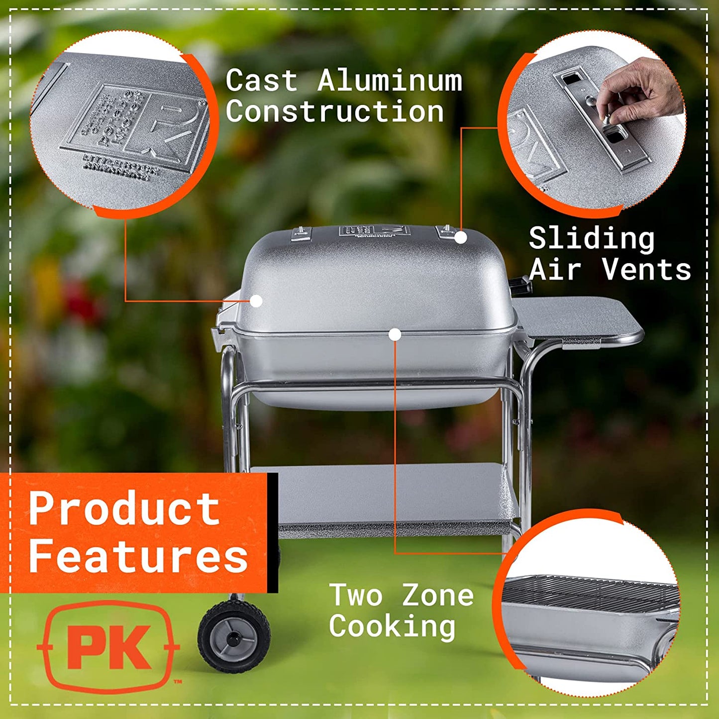 PK Grills PKO-SCAX-X Charcoal BBQ Grill and Smoker Combo, Regular, Silver