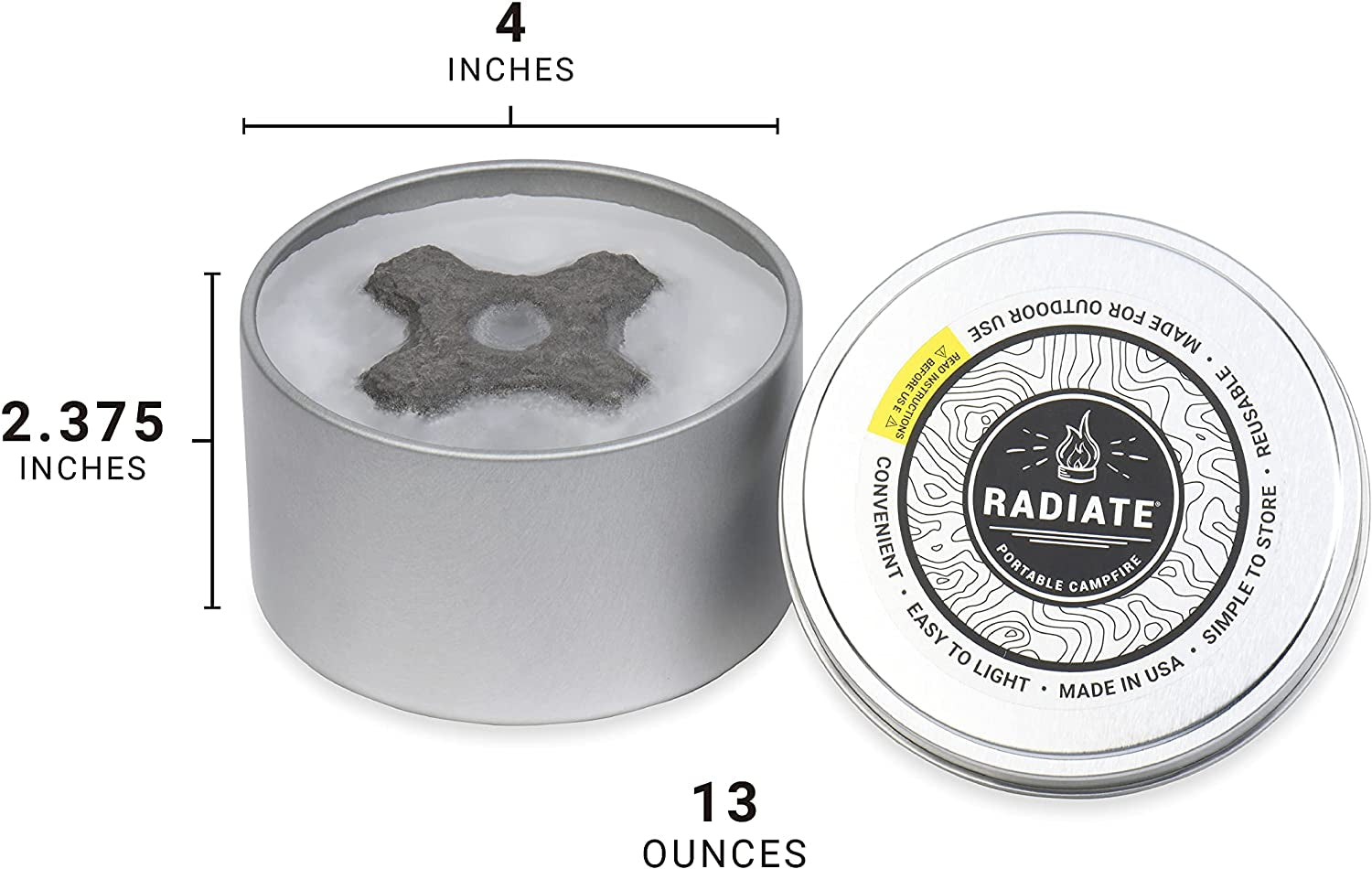 Radiate Portable Campfire: the Go-Anywhere Outdoor Fire Pit - Portable and Convenient - 3 Hours of Warmth and Burn Time - Great for Camping, Picnics, and More - Made in the USA