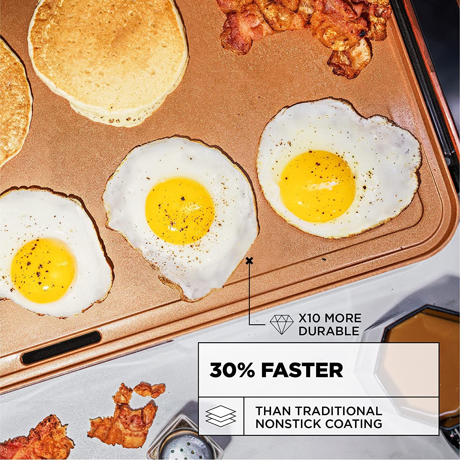 Electric Griddle with Nonstick Ceramic Coating, Cool-Touch Handles, and Slide-Out Drip Tray - Indoor Grill for Breakfast, Eggs, Pancakes, and Burgers