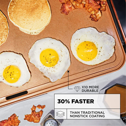 Electric Griddle with Nonstick Ceramic Coating, Cool-Touch Handles, and Slide-Out Drip Tray - Indoor Grill for Breakfast, Eggs, Pancakes, and Burgers