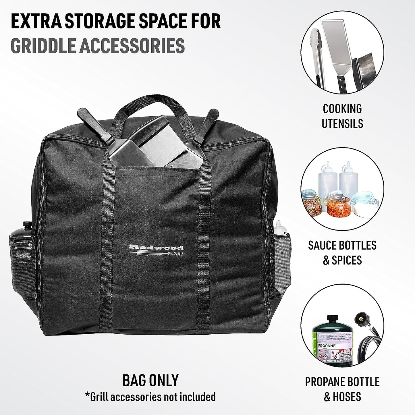 Portable 22" Griddle Carry Bag for Blackstone 22 Inch Griddle and Similar Table Top Grills, Includes Deluxe Storage Pockets for BBQ Toolkit Accessories, Utensils and Squeeze Bottles