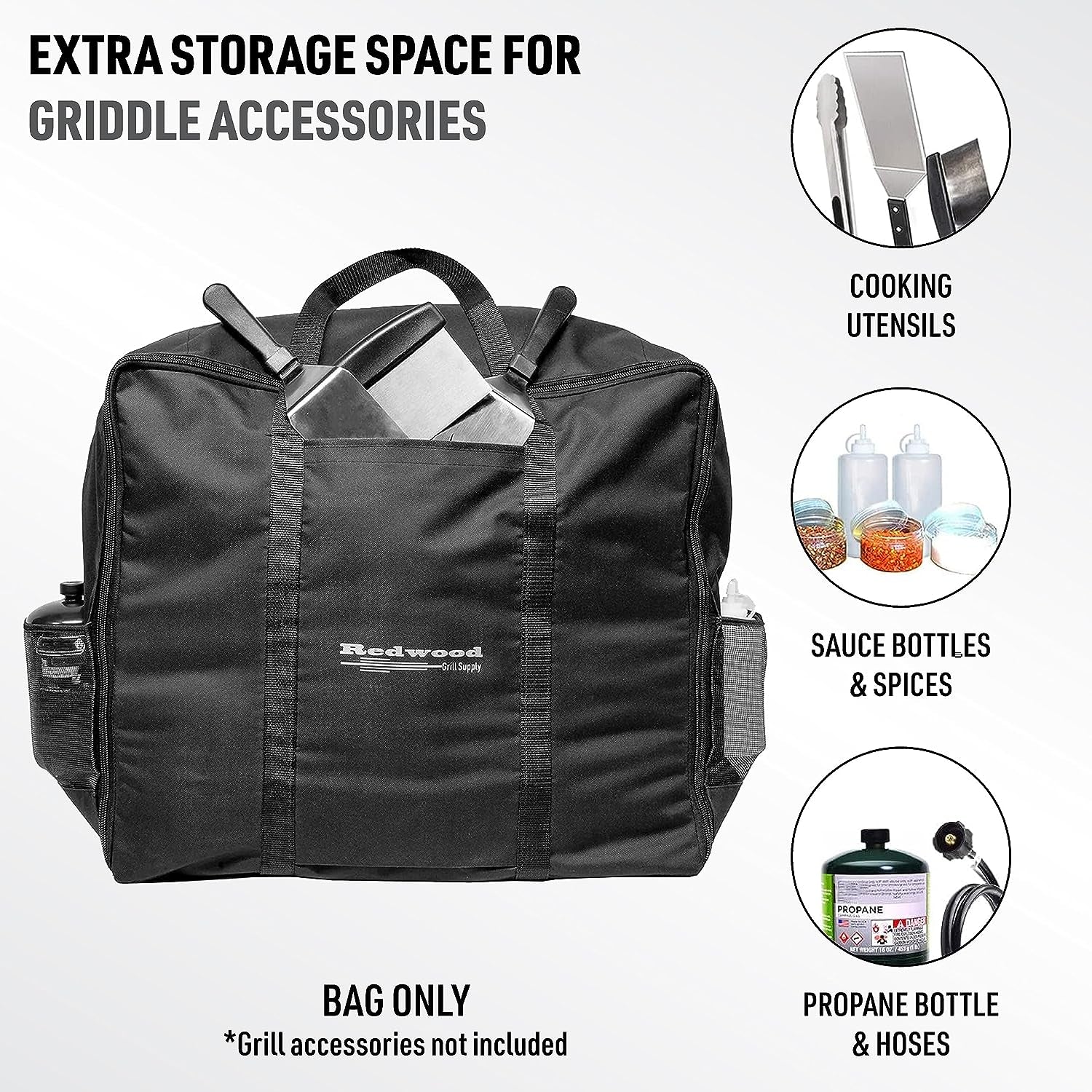 Portable 22" Griddle Carry Bag for Blackstone 22 Inch Griddle and Similar Table Top Grills, Includes Deluxe Storage Pockets for BBQ Toolkit Accessories, Utensils and Squeeze Bottles