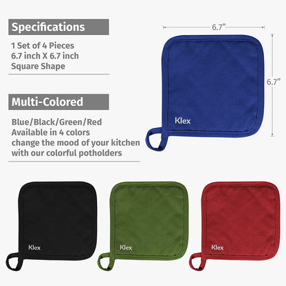 4Pcs 100% Thick Cotton Potholders for Oven Cooking and Baking, Durable 330GSM Hot Pads, up to 482°F Degrees Heat Resistance Pot Holder, Heavy-Duty Cotton Canvas, Red