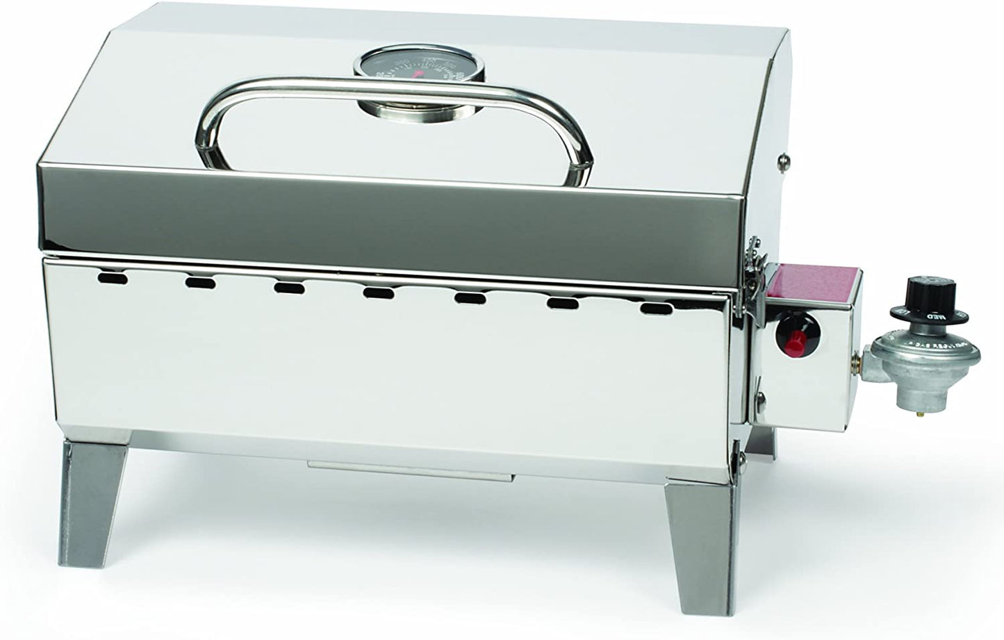 Stainless Steel Portable Propane Gas Grill, Convenient Size for Tailgating, Camping, RV, Picnicking, Home and Boats, Includes Storage Bag (125 Square Inches of Cooking Surface)