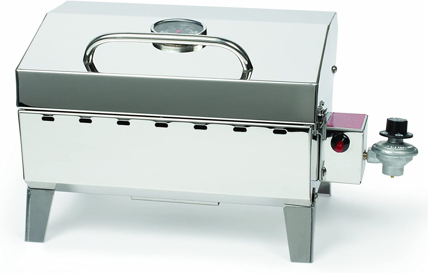 Stainless Steel Portable Propane Gas Grill, Convenient Size for Tailgating, Camping, RV, Picnicking, Home and Boats, Includes Storage Bag (125 Square Inches of Cooking Surface)