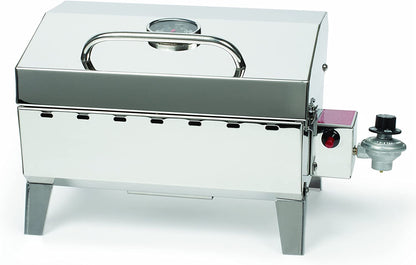 Stainless Steel Portable Propane Gas Grill, Convenient Size for Tailgating, Camping, RV, Picnicking, Home and Boats, Includes Storage Bag (125 Square Inches of Cooking Surface)