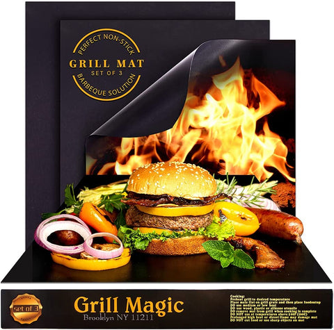 Image of BBQ Grill Mat Set of 3-100% Nonstick Large Grilling Sheets - Heavy Duty Cooking Mats for Outdoor Grill Charcoal, Gas or Electric - Reusable, Extra Thick and Easy to Clean - 15.75 X 13