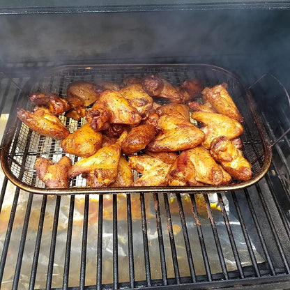 WUWEOT Grill Basket, Vegetable Barbecue Basket, 15" X 11" Stainless Steel Square Wire Mesh Grilling Basket Roasting Pan with Two Handles for Vegetables, Chicken, Meats and Fish