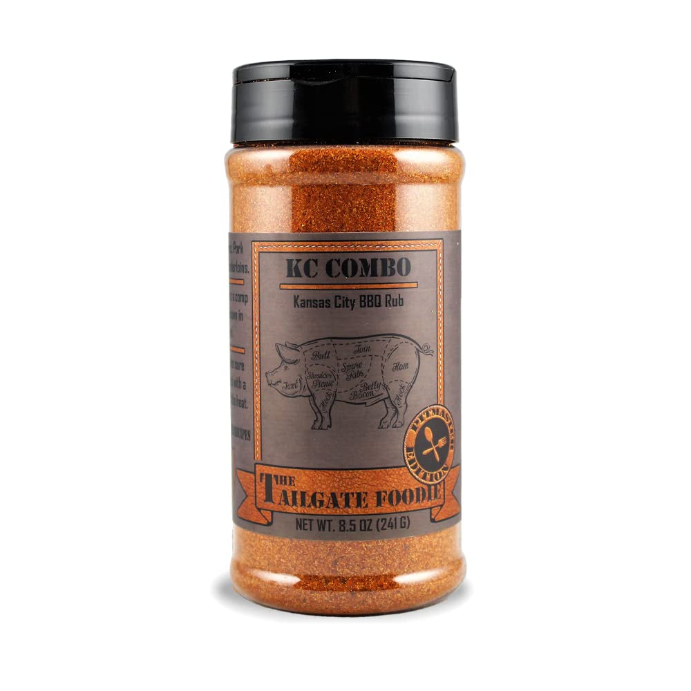 The Tailgate Foodie | K.C. Combo Kansas City BBQ Rub | Sweet & Spicy Blend | Great on Beef, Steak, Burgers, Ribs, Pork, and Chicken | Meat Seasoning and Dry Rub | 9 Oz. Shaker | **GREAT STOCKING STUFFER**
