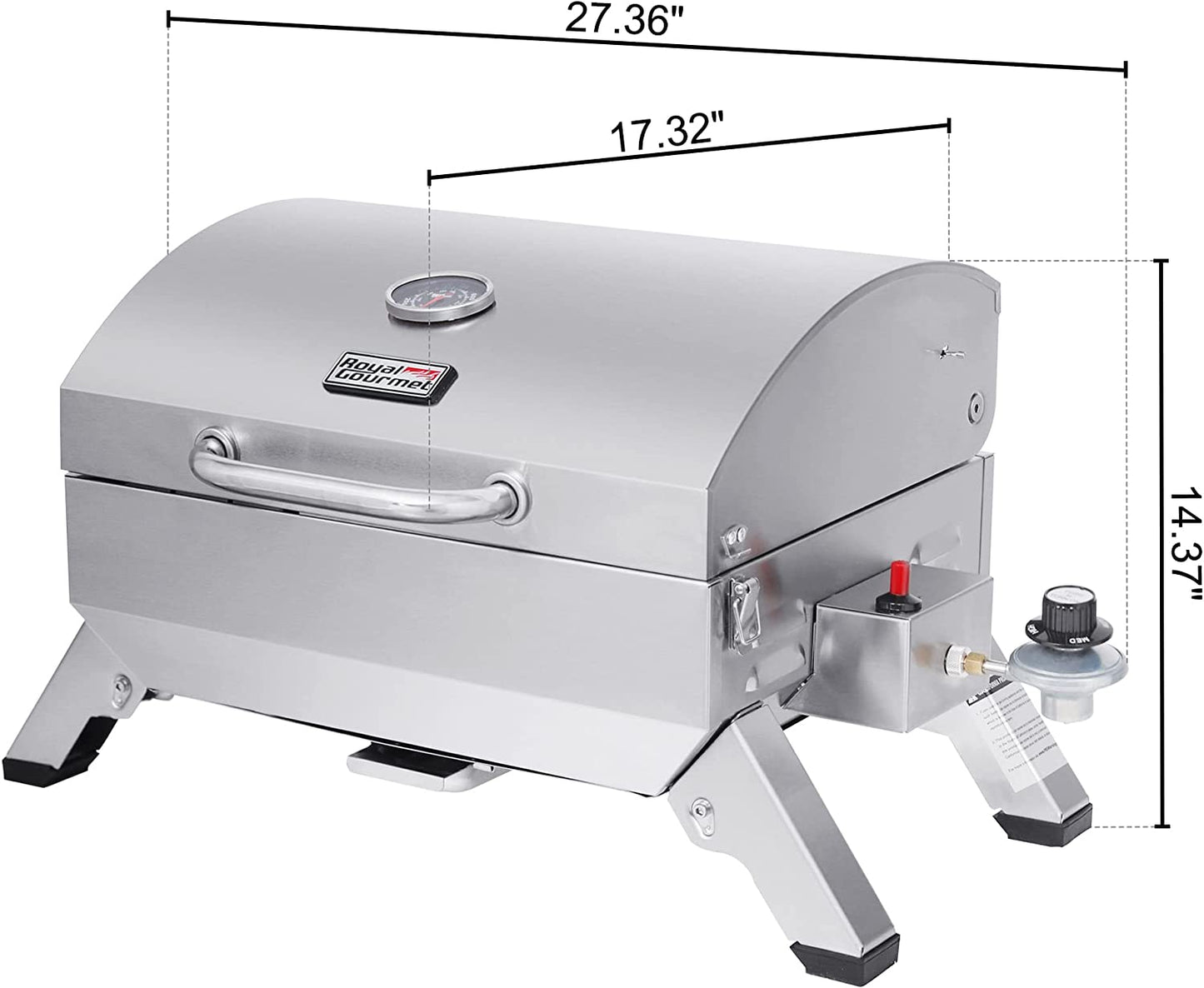 GT1001 Stainless Steel Portable Grill, 10000 BTU BBQ Tabletop Gas Grill with Folding Legs and Lockable Lid, Outdoor Camping, Deck and Tailgating, Silver
