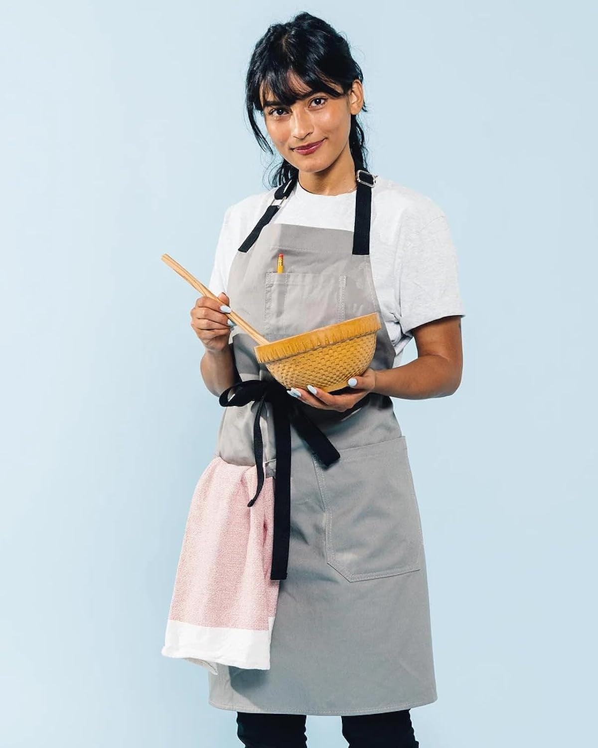 Daily Cotton Kitchen Apron for Cooking- Mens and Womens Professional Chef or Server Bib Apron - Adjustable Straps with Pockets and Towel Loop (Grey)