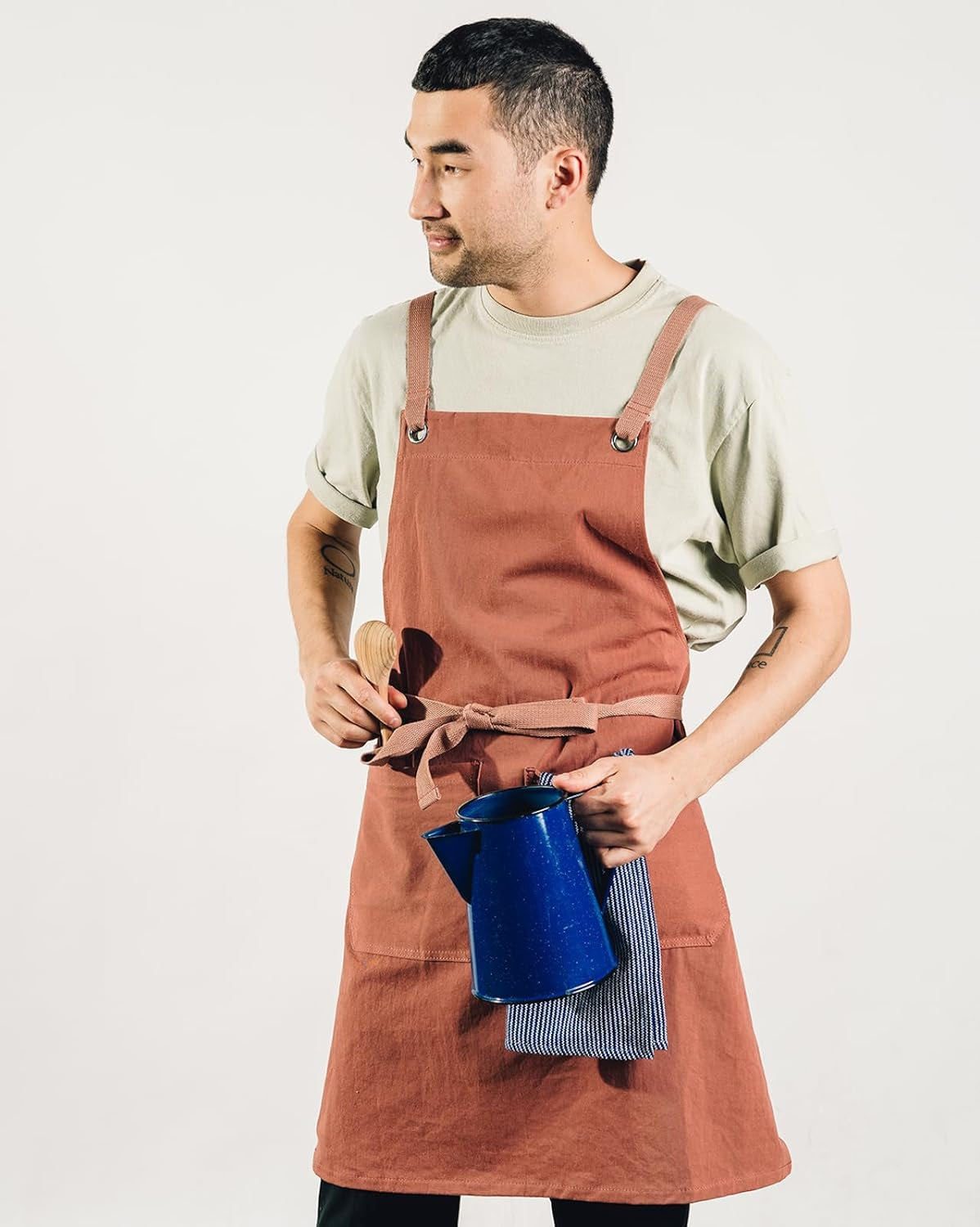 Crossback Kitchen Apron for Cooking - Mens and Womens Professional Chef or Server Bib Apron - Adjustable Crossback Style - Rustic- Midweight Cotton (Terracotta)