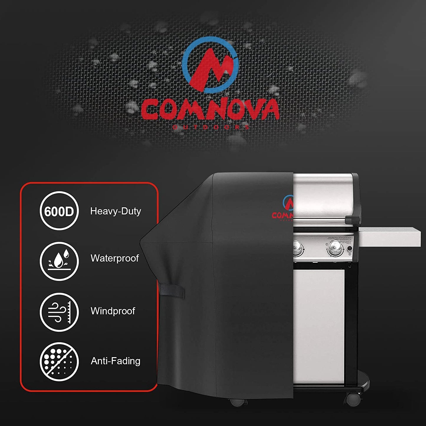 Comnova Grill Cover 55 Inch - 600D Bbq/Barbecue Gas Cover for Outdoor Grill Heavy Duty and Waterproof, Weber, Char-Broil, Nexgrill, Monument, Dyna-Glo, Brinkmann and More