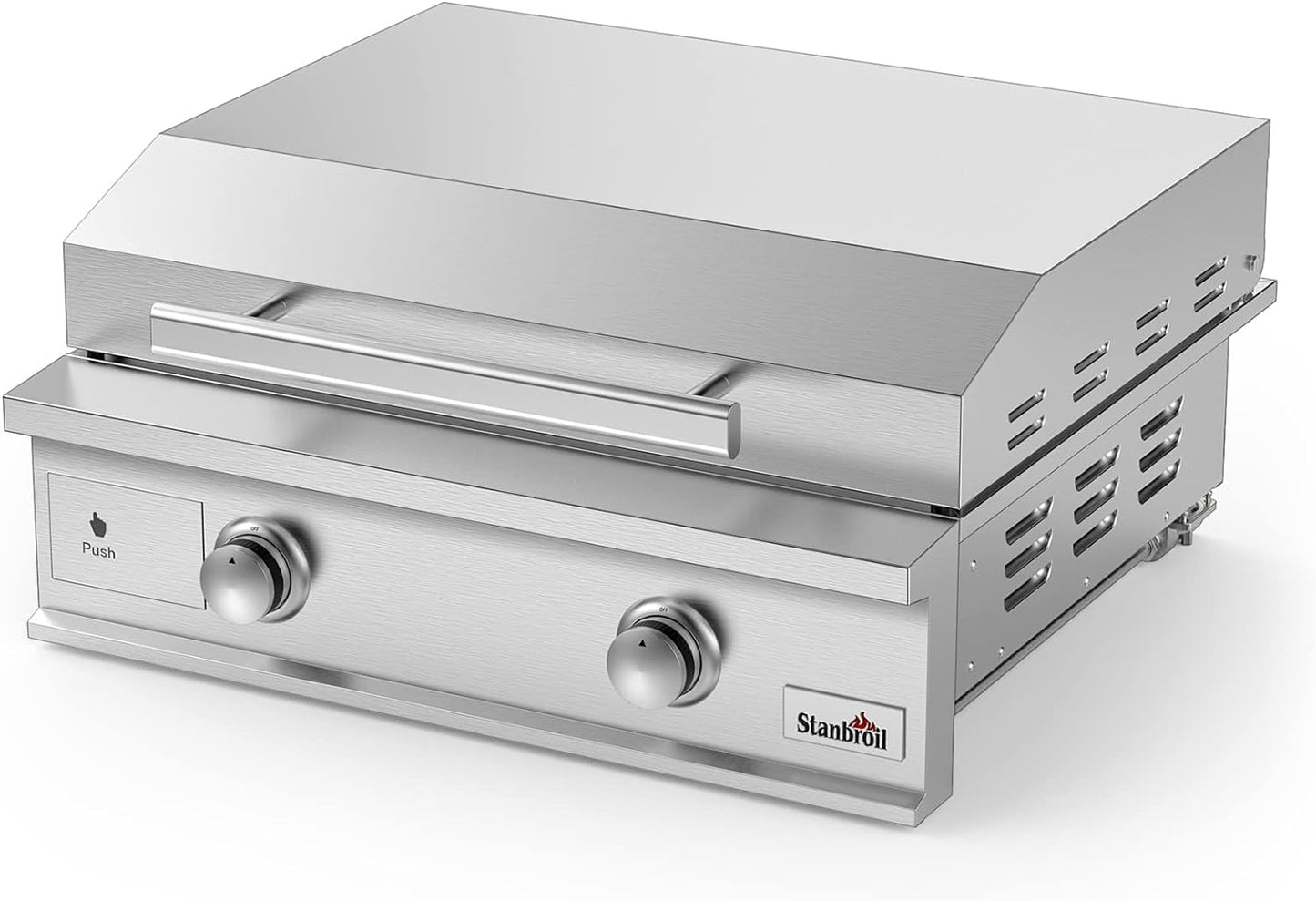 28-Inch Premium Built-In Natural Gas Griddle for Outdoor Kitchen Grill, Durable Stainless Steel 2-Burner Flat Top Grill with Lid for BBQ Island, 34,000 Btus