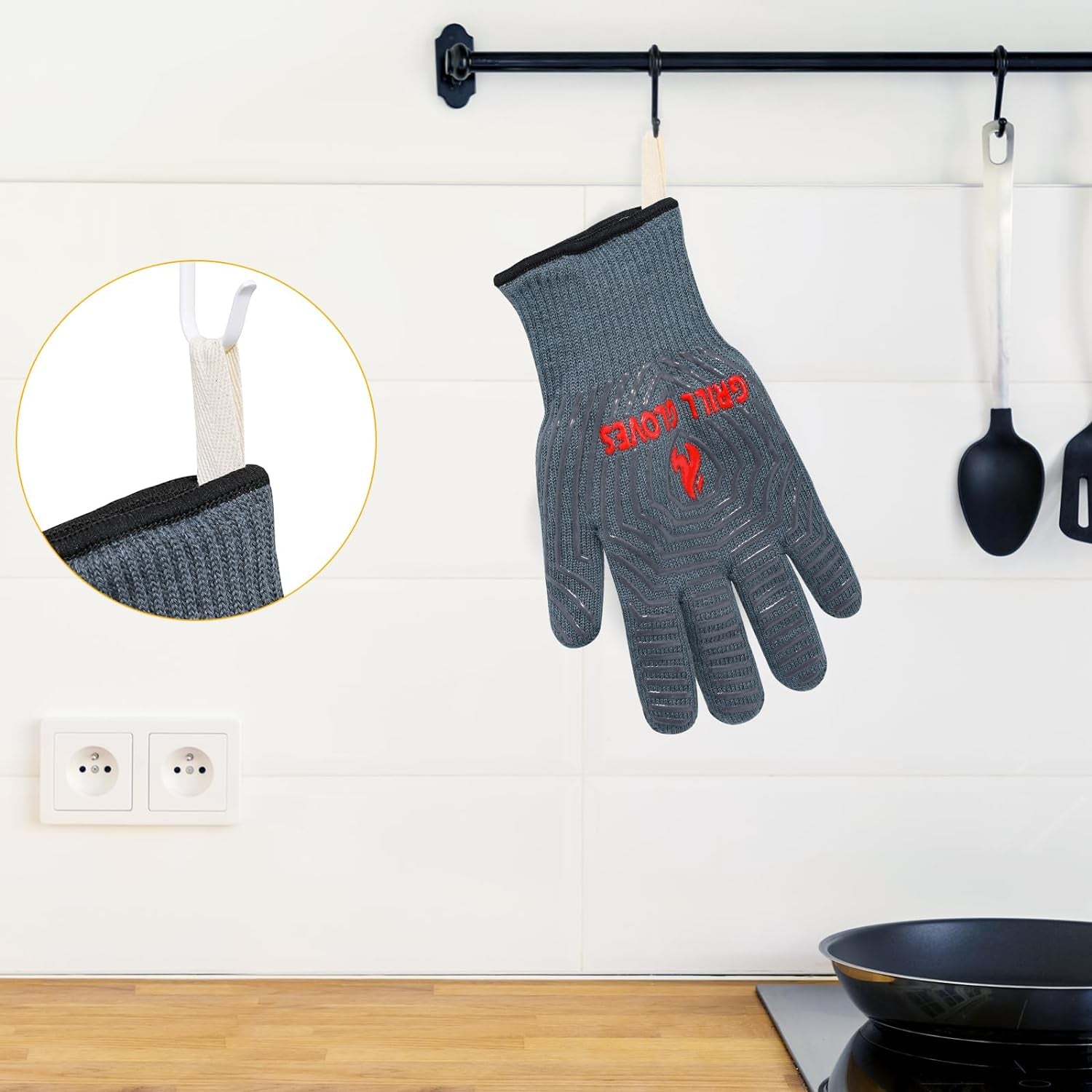 BBQ Gloves, Oven Gloves 1472℉ Extreme Heat Resistant, Grilling Gloves Silicone Non-Slip Oven Mitts, Kitchen Gloves for BBQ, Grilling, Cooking, Baking-1 Pair… (One Size Fits Most, Grey)