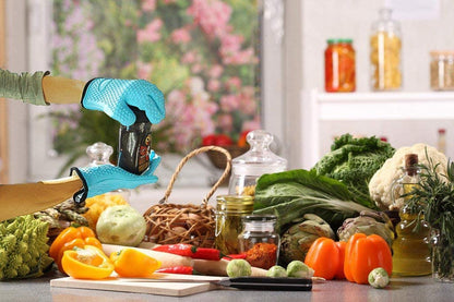 Kitchen Oven Gloves - Silicone and Cotton Double-Layer Heat Resistant Oven Mitts/Bbq Gloves/Grill Gloves - Perfect for Baking and Grilling - 1 Pair (Small, Blue)