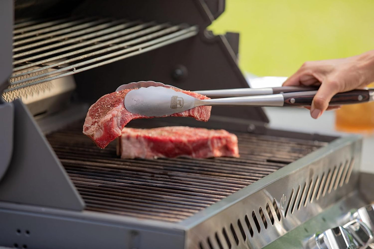 Premium Grilling Set - 5 Piece Heavy Duty Stainless Steel Grill Tool Set with Pakkawood Handles for BBQ Accessories, Tailgating, and Smoker Accessories