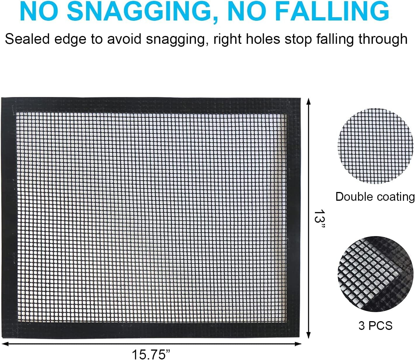 WOHLOPL Grill Mesh Mat, Non Stick BBQ Mesh Grilling Mats for Outdoor Grilling, Pellet Smoker, Gas, Charcoal Grill, Heavy Duty, Reusable, Easy to Clean, 15.75X 13 Inch (2 Pcs)