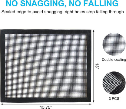 WOHLOPL Grill Mesh Mat, Non Stick BBQ Mesh Grilling Mats for Outdoor Grilling, Pellet Smoker, Gas, Charcoal Grill, Heavy Duty, Reusable, Easy to Clean, 15.75X 13 Inch (2 Pcs)