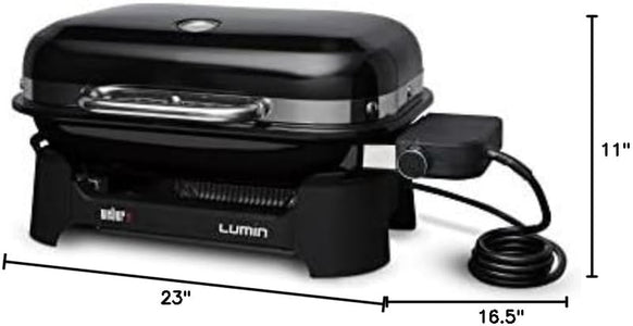 Lumin Compact Outdoor Electric Barbecue Grill, Black - Great Small Spaces Such as Patios, Balconies, and Decks, Portable and Convenient