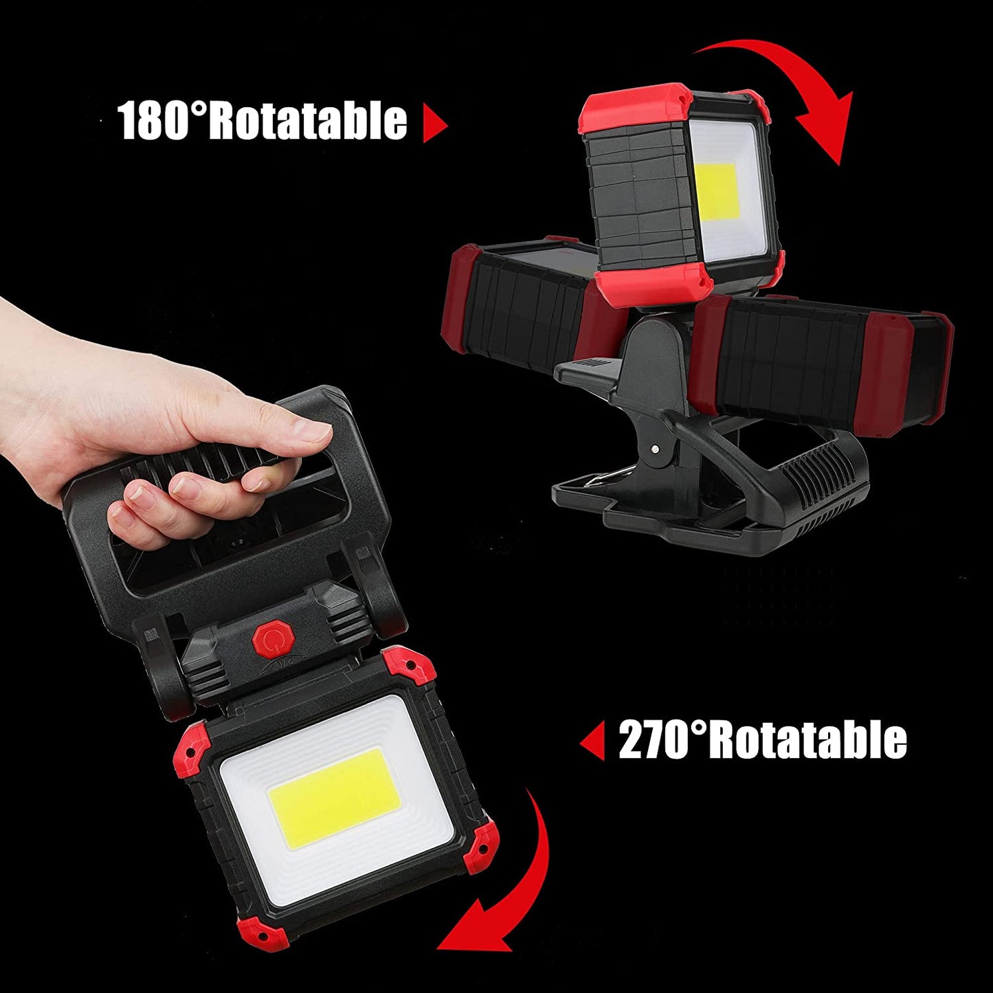 LED Rechargeable Work Light with Clamp, 2100LM COB Magnetic Clip on Worklight 270° Rotating with Mobile Charger, Portable Clamp Work Light for Boats, Car Repairing, Job Site Lighting(1Pack)