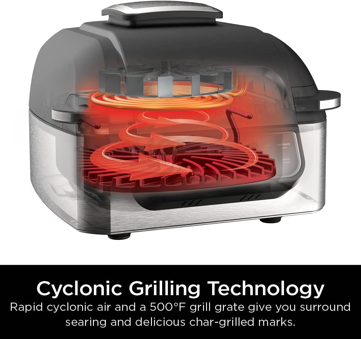 AG301 Foodi 5-In-1 Indoor Electric Grill with Air Fry, Roast, Bake & Dehydrate - Programmable, Black/Silver