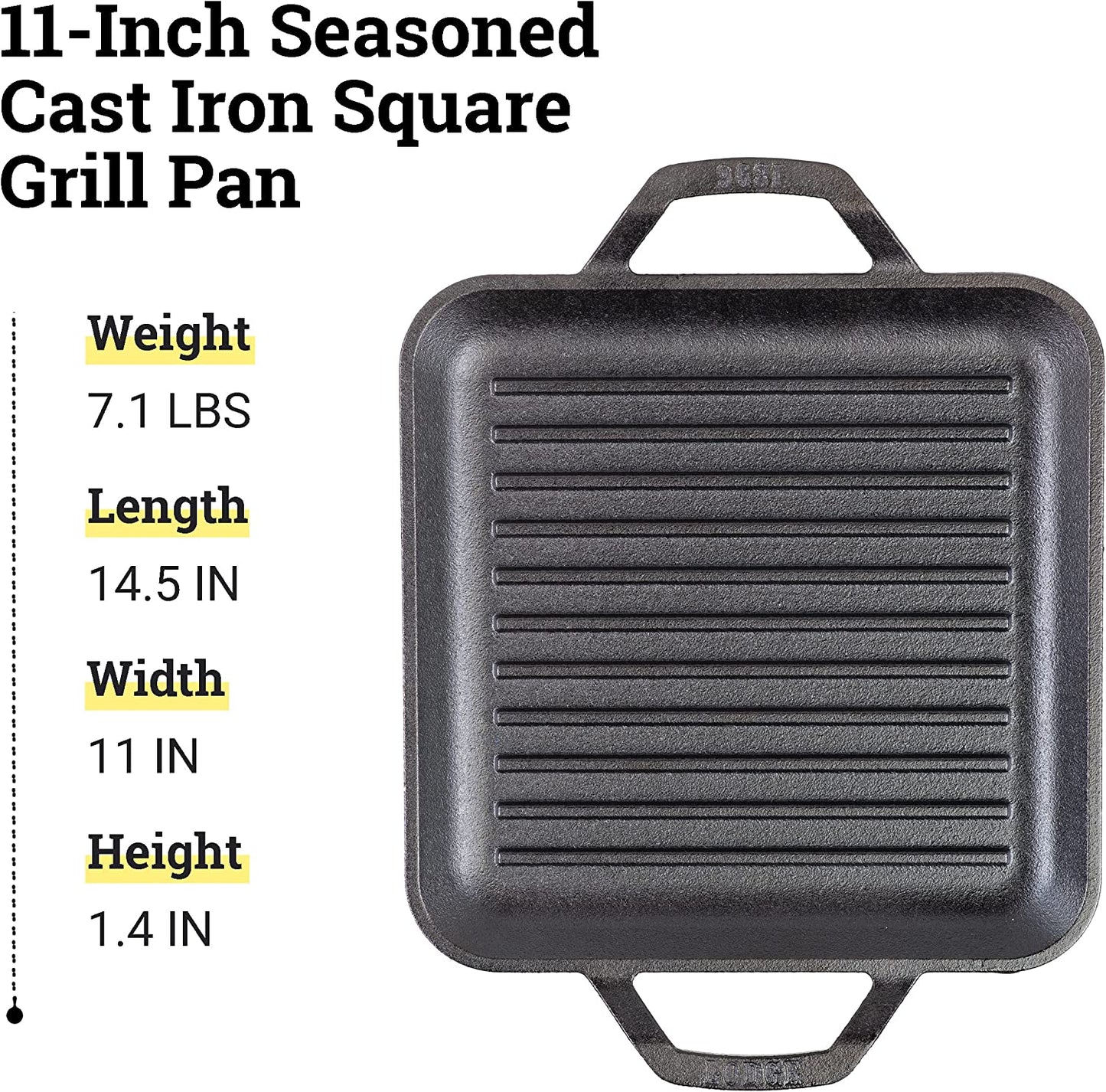 Cast Iron Chef Collection Square Grill Pan, Pre-Seasoned - 11 In