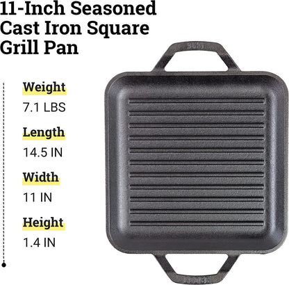 Cast Iron Chef Collection Square Grill Pan, Pre-Seasoned - 11 In